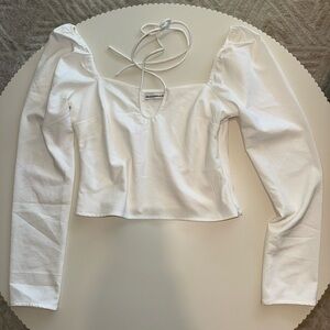 Abercrombie & Fitch White Long Sleeve with Tie Neck